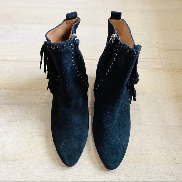 IRO black genuine suede bohemian fringe ankle booties - Picture 3 of 4